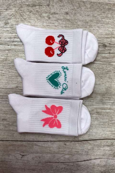 Priser på Pieces - Strømper - Sanni Socks 3 Pack - Bright White/Bow/Cherry/Lovers
