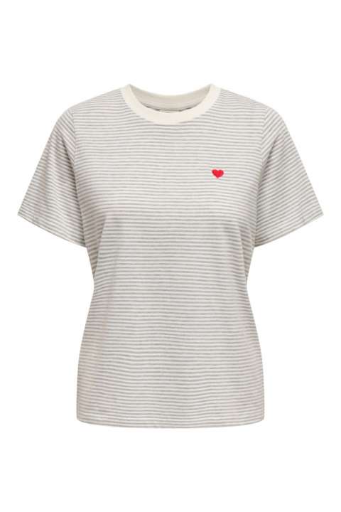 Priser på JDY - T-shirt - Pisa S/S Print Top - Cloud Dancer/Stripes And Bs Heart