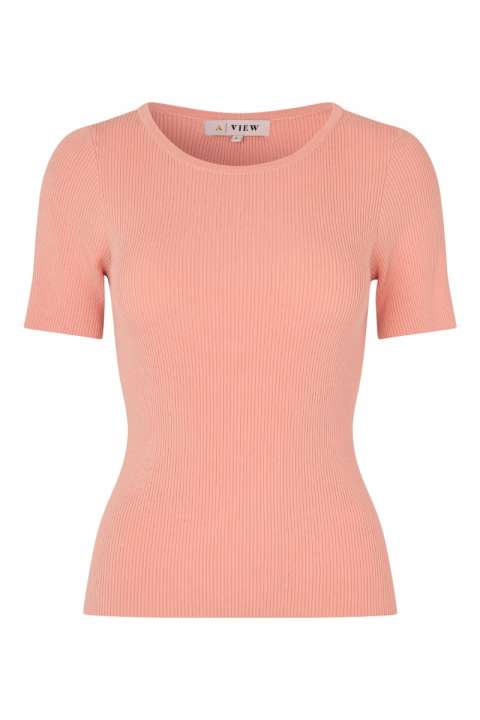 Priser på A-View - T-shirt - Rib Knit Short Sleeve Top - Peach