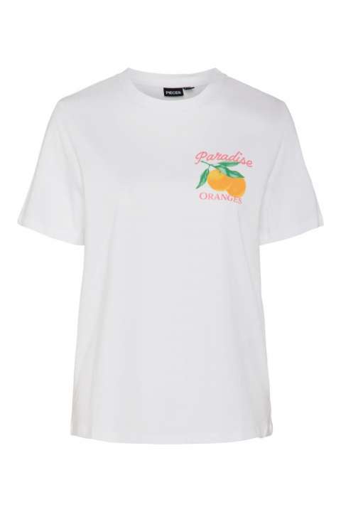 Priser på Pieces - T-shirt - Summer Printed T-shirt - Bright White/Paradise orange