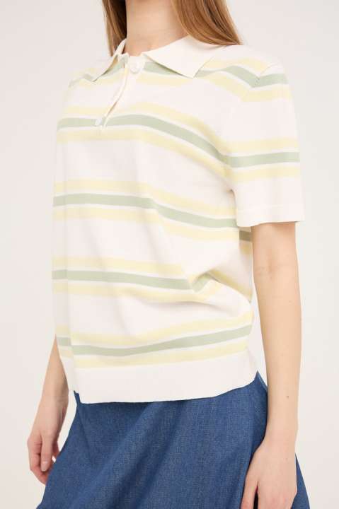 Priser på A-View - T-shirt - Polo Stripe Knit Blouse - White/Yellow