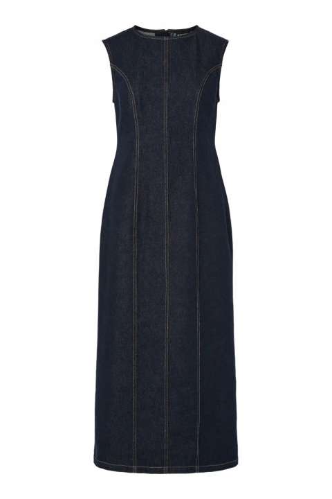 Priser på Pieces - Kjole - Franna SL Long Denim Dress - Dark Blue Denim
