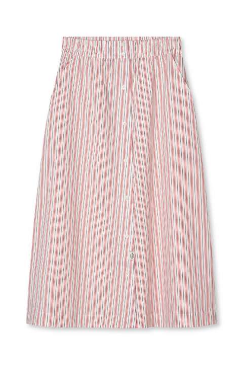 Priser på Mads Nørgaard - Nederdel - Poplinda Sindri Skirt - Pinstripe/Fiery Red