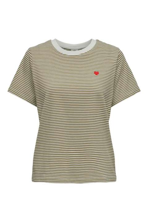 Priser på JDY - T-shirt - Pisa S/S Print Top - Cloud Dancer/Walnut Stripes