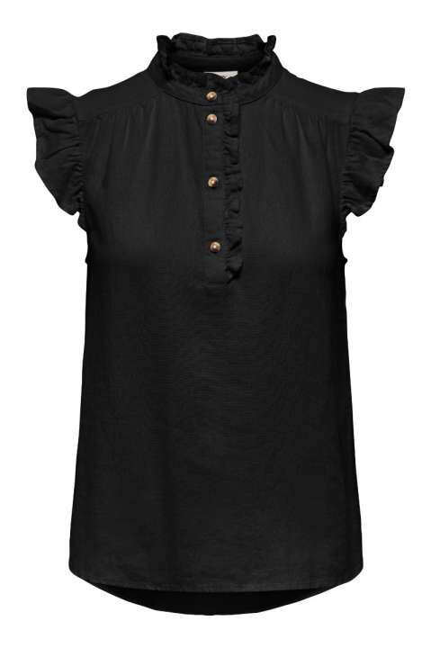 Priser på JDY - Top - Say S/L Linen Frill Top - Black