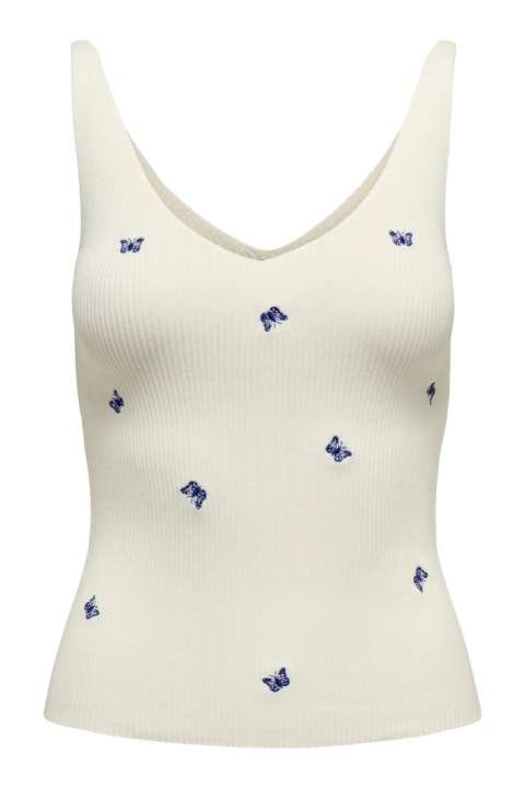 Priser på JDY - Top - Nanna S/L Embroidery Top - Cloud Dancer/Dazzling Blue Butterfly