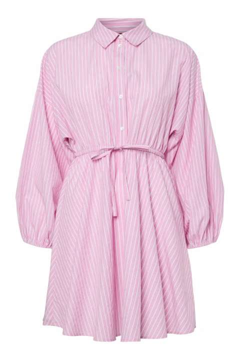 Priser på Pieces - Kjole - Famma LS Short Shirt Dress - Pink Tulle White/pink stripes (Levering slut april)