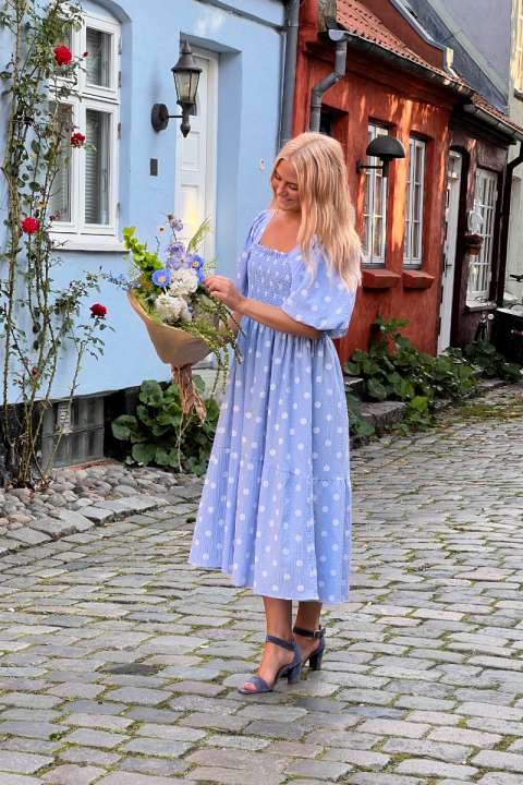 Priser på A-View - Kjole - Cheri Dot Dress - Blue/White
