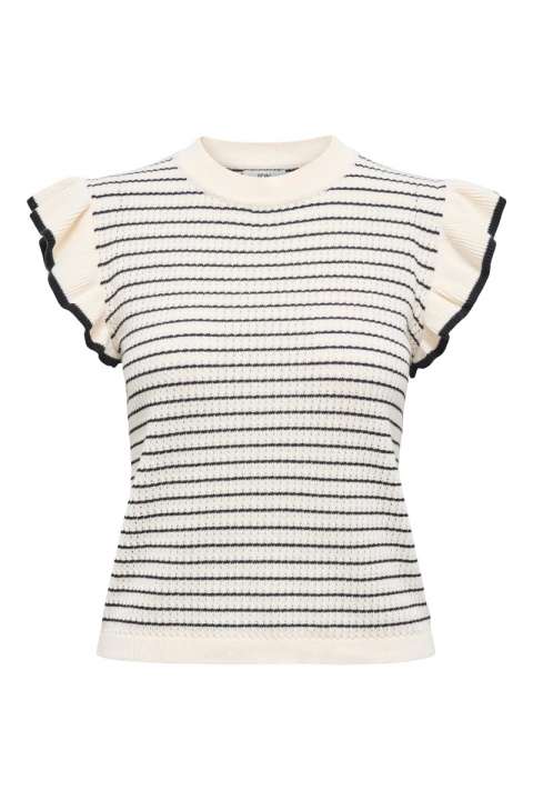 Priser på JDY - Top - Carice S/L Frill Pullover - Cloud Dancer W. Black Structure