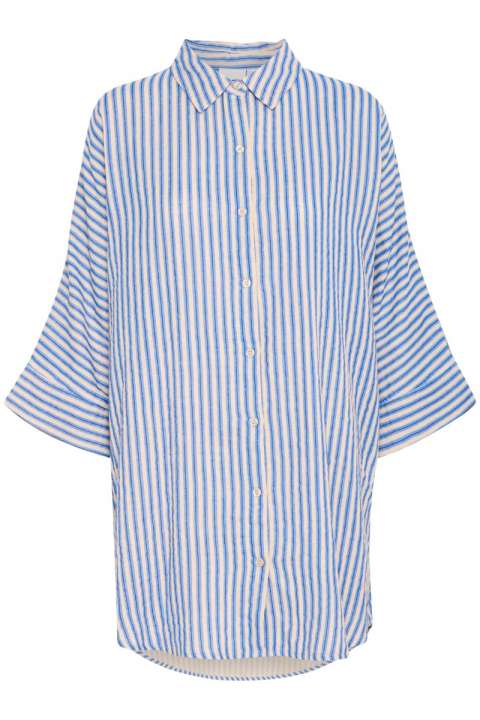 Priser på Ichi - Skjorte - IA Foxa Striped Beach SH - Della Robbia Blue Stripe