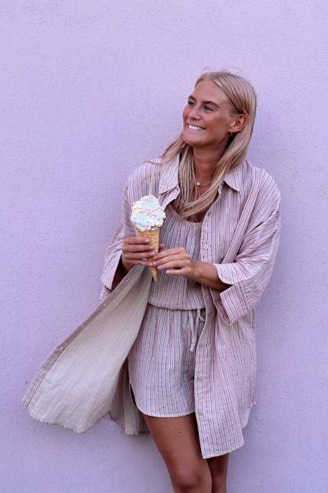 Priser på Ichi - Skjorte - IA Foxa Striped Beach SH - Light Lilac Stripe