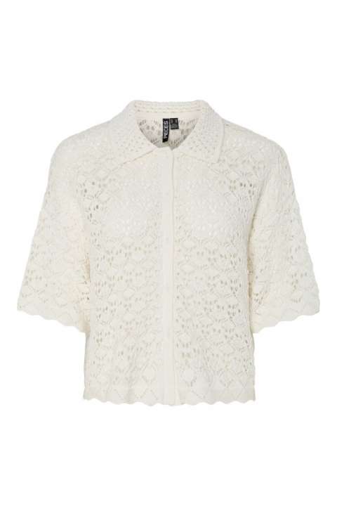 Priser på Pieces - Bluse - Falka Ss Knit Shirt - Cloud Dancer