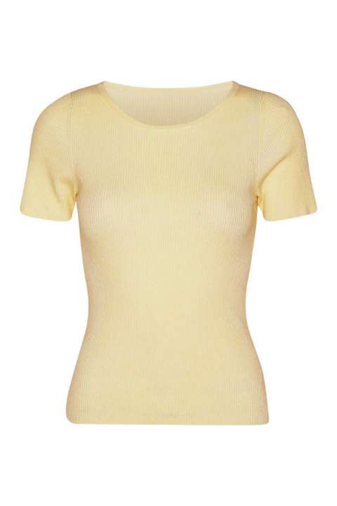 Priser på A-View - T-shirt - Rib Knit Short Sleeve Top - Pale yellow