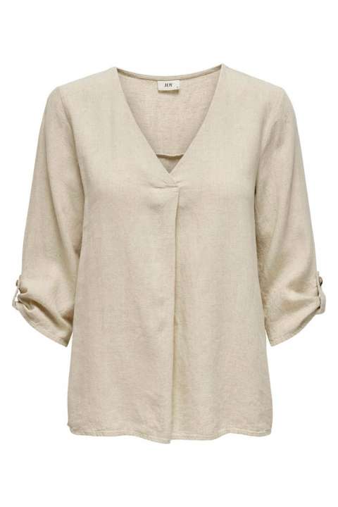 Priser på JDY - Bluse - JDY Say 3/4 Linen V-Neck Top Dia - Oatmeal