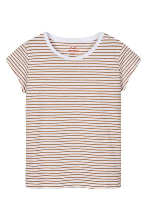 Priser på Mads Nørgaard - T-shirt - Organic Jersey Stripe Teasy Tee FAV - Brilliant White/Tiger´S Eye