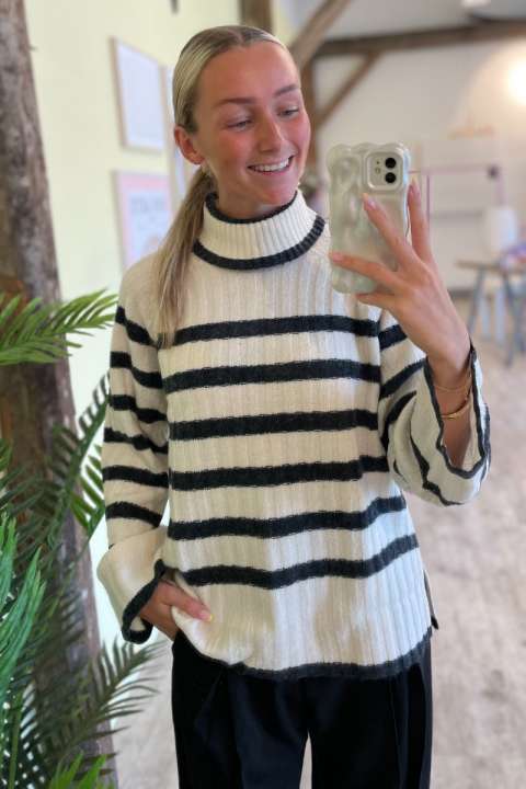 Priser på JDY - Strik - JDY Miley L/S Long Stripe Pullov KNT NOOS - Birch W. Dgm Stripes