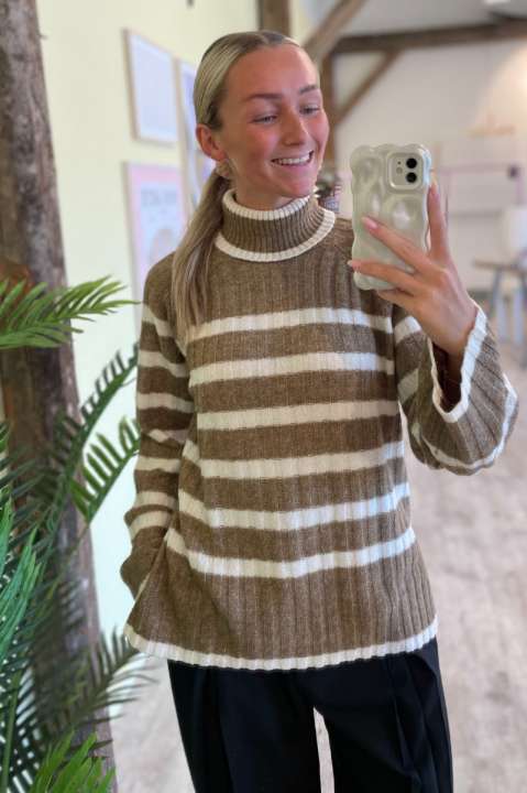 Priser på JDY - Strik - JDY Miley L/S Long Stripe Pullov KNT NOOS - Malt Ball W. Birch Mel Stripes