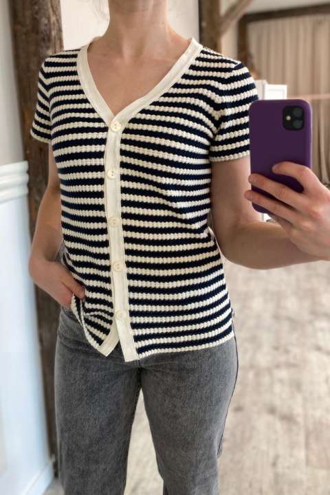 Priser på Ichi - T-shirt - IH Lorianna SS - Total Eclipse/Birch Stripe