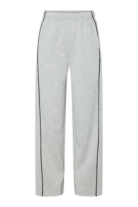 Priser på Pieces - Bukser - Pc Chilli Hw Wide Sweatpants - Light Grey Melange/Black Stripe