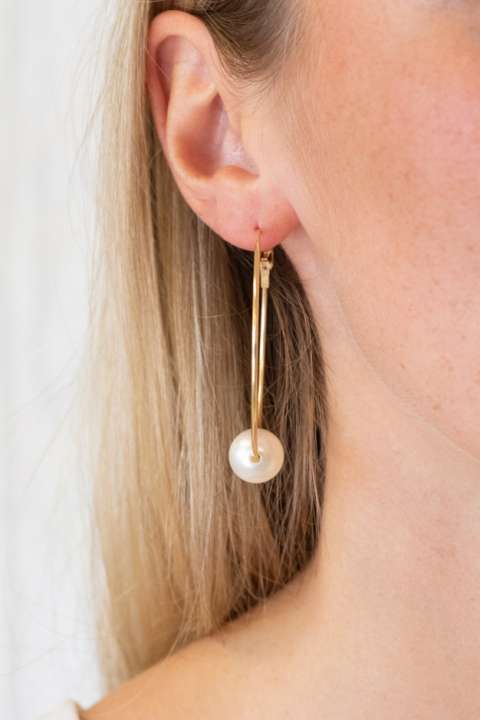 Priser på Lucky Lemon - Øreringe - Freya Pearl Hoops - Guldfarvet