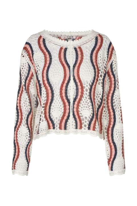 Priser på A-View - Bluse - California Crochet Blouse - White/peach/navy