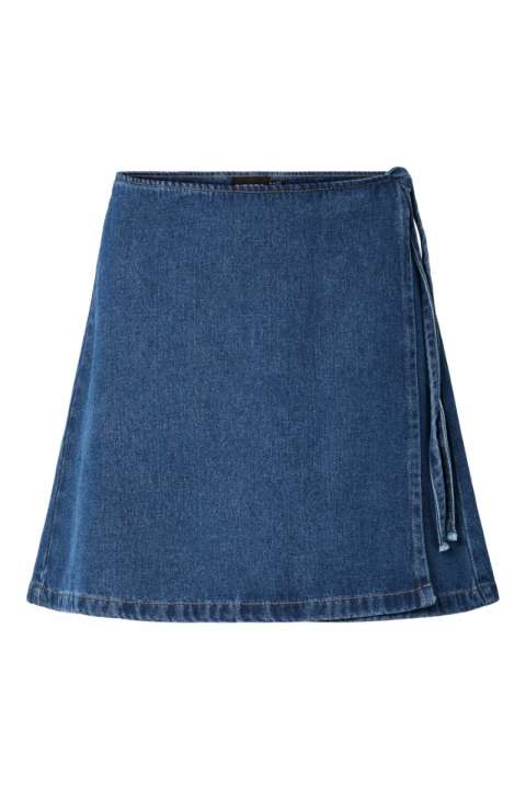 Priser på Pieces - Nederdel - Fibbo Hw Wrap Denim Skirt - Medium Blue Denim