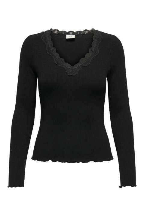 Priser på JDY - Bluse - Jdy Etoile L/S V-Neck Rib Top - Black