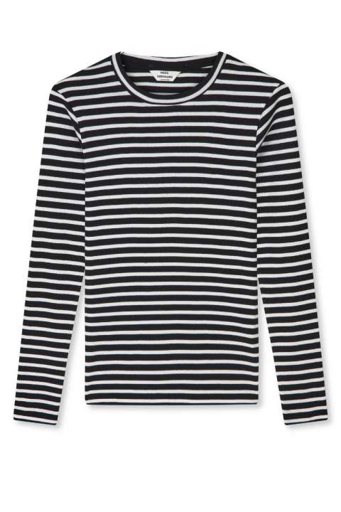 Priser på Mads Nørgaard - Bluse - 2X2 Cotton Stripe Tuba Tee Ls - Black/White Alyssum