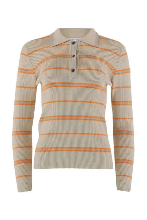 Priser på Continue - Bluse - Eva Polo Knit Stripe - Sand/Orange Stripe