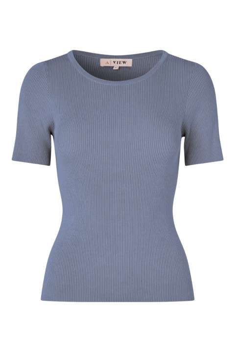 Priser på A-View - T-shirt - Rib Knit Short Sleeve Top - Dusty blue