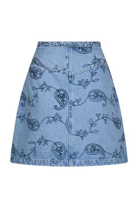 Priser på Neo Noir - Nederdel - Gabani Embroidery Denim Skirt - Blue