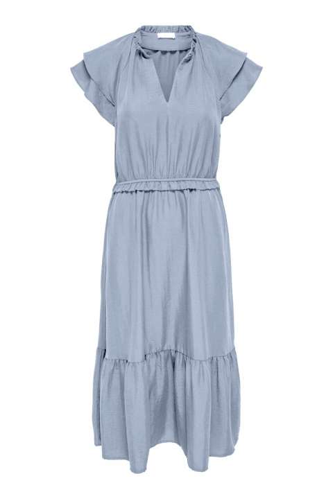 Priser på JDY - Kjole - Train S/L Frill Midi Dress - Soft Chambray