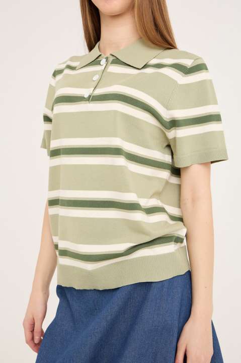 Priser på A-View - T-shirt - Polo Stripe Knit Blouse - Dusty green