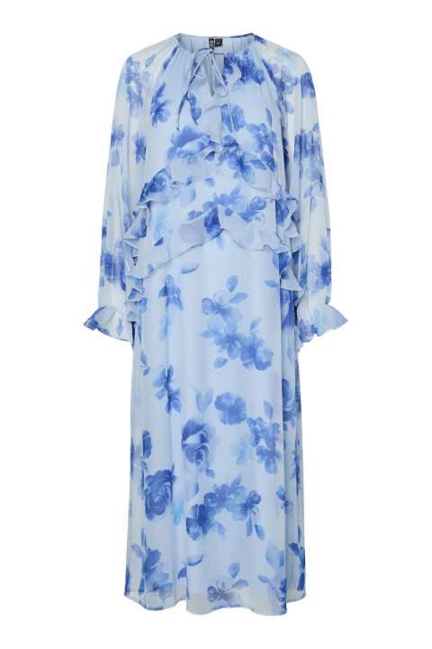 Priser på Pieces - Kjole - Clara LS Long V-Neck Dress - Cashmere Blue Blue flowers