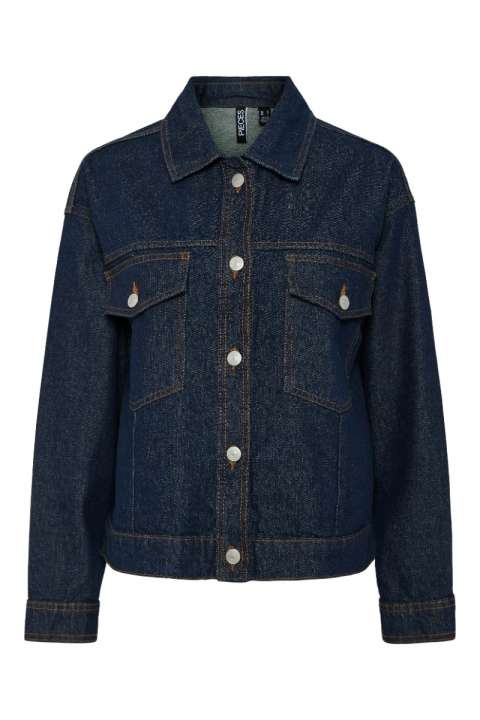 Priser på Pieces - Jakke - Elma Denim Jacket - Dark Blue Denim/Rinse Wash