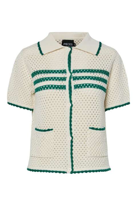 Priser på Pieces - Cardigan - Molly SS Collar Knit Cardigan - Cloud Dancer/Medium Green