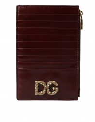 Dolce & Gabbana Maroon Læder DG Amore Zip Card Holder Pung