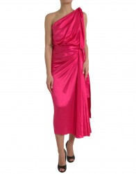 Dolce & Gabbana Elegant Fuchsia Silke One-Shoulder Wrap Dress