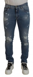 Dolce & Gabbana Blå Slim Fit Bomuld Denim Bukser & Jeans