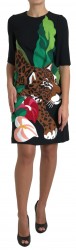 Dolce & Gabbana Sort Tiger Jungle Stretch Kjole