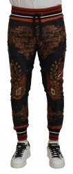 Dolce & Gabbana Grå Silke Baroque Crown Trousers Sport Bukser & Jeans