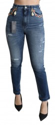 Dolce & Gabbana Blå Krystal Slim Fit Bukser & Jeans